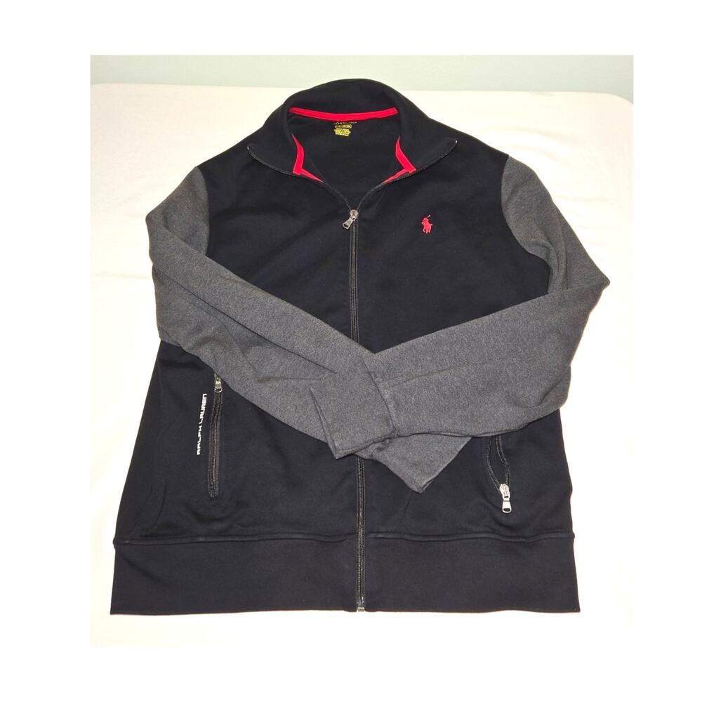 Polo Ralph Lauren Colorblock Full Zip Jacket Black Gray Red Pony Men’s Large